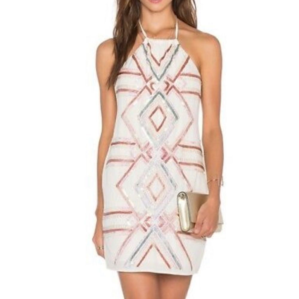 NBD X NAVEN TWINS HOPELESS HALTER DRESS White Embellished Sz S